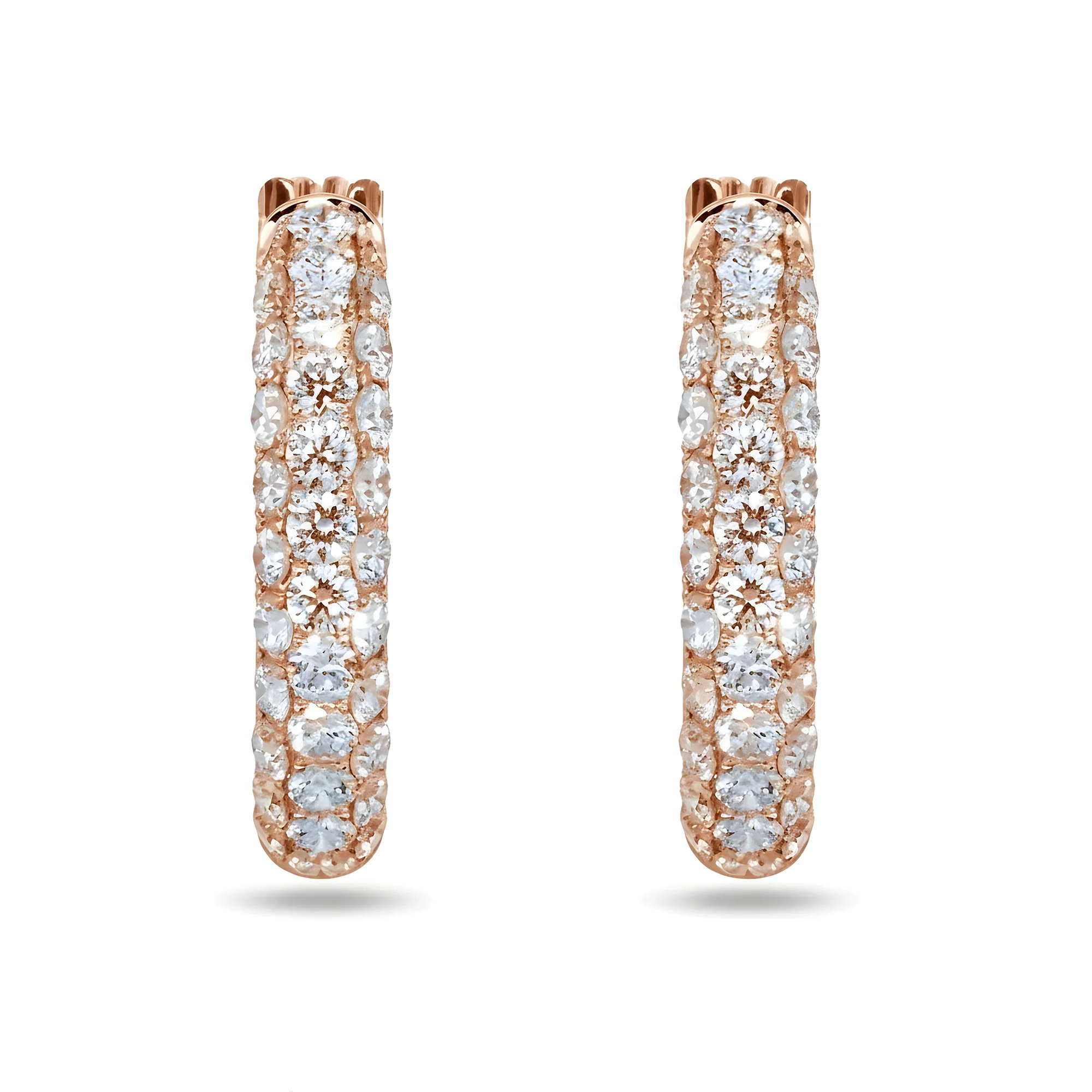 White Gold Round Cut Triple Row Diamond Hoop Earrings 5.95ctw - Image 7