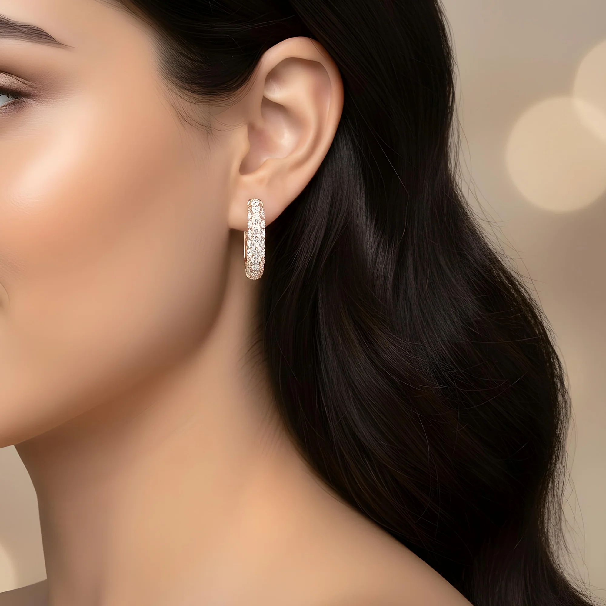 White Gold Round Cut Triple Row Diamond Hoop Earrings 5.95ctw - Image 8