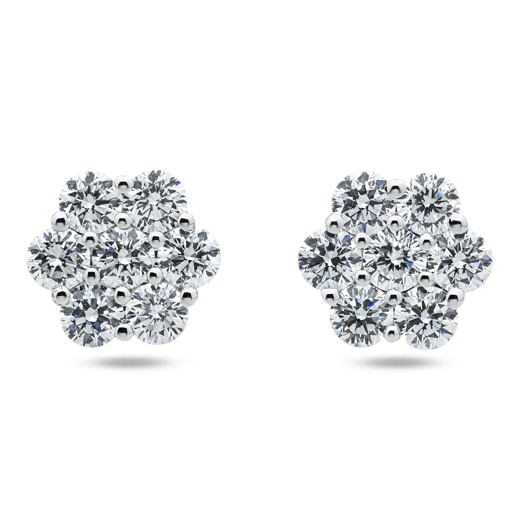 White Gold Round Diamond Cluster Stud Earrings 2.50ct