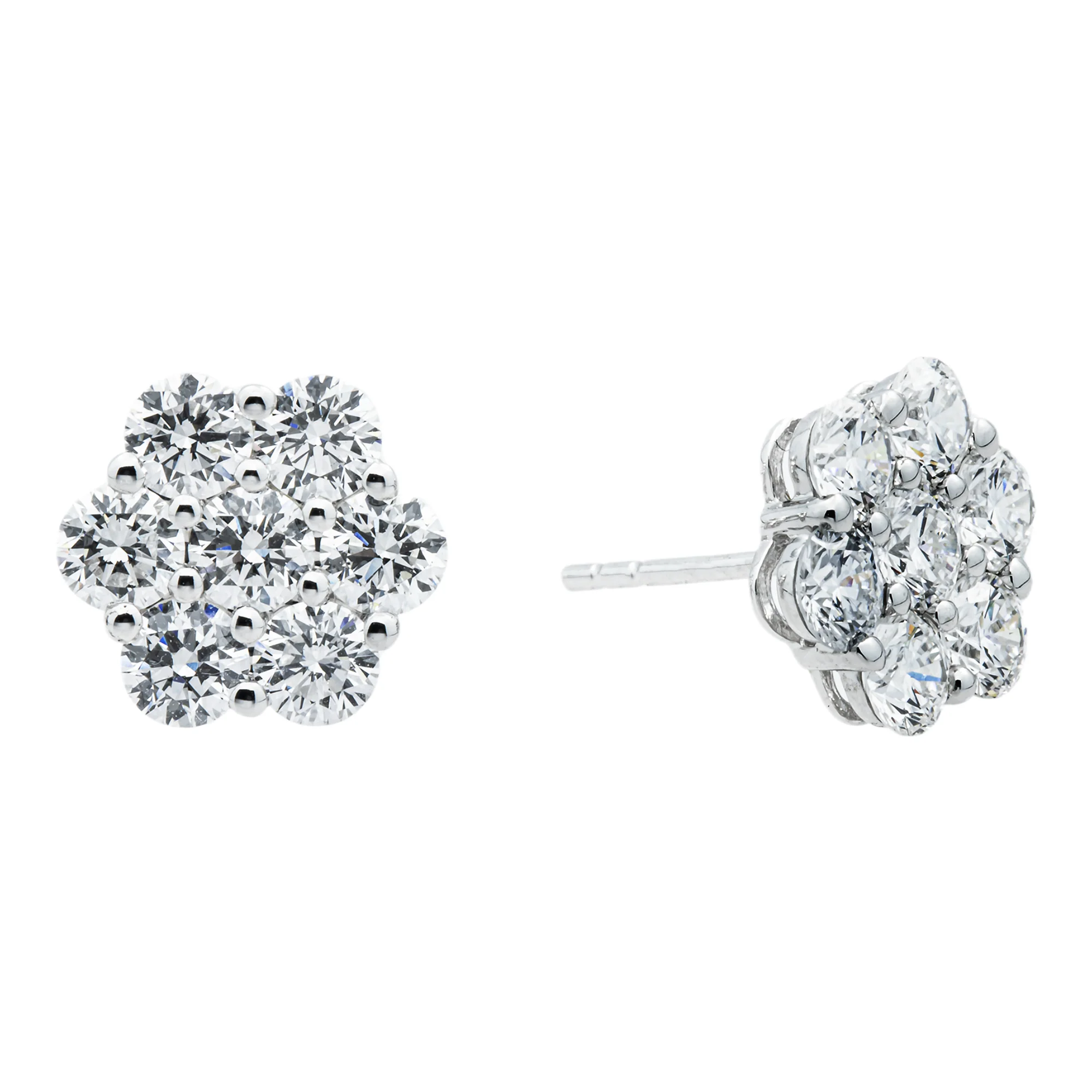 White Gold Round Diamond Cluster Stud Earrings 2.50ct - Image 3