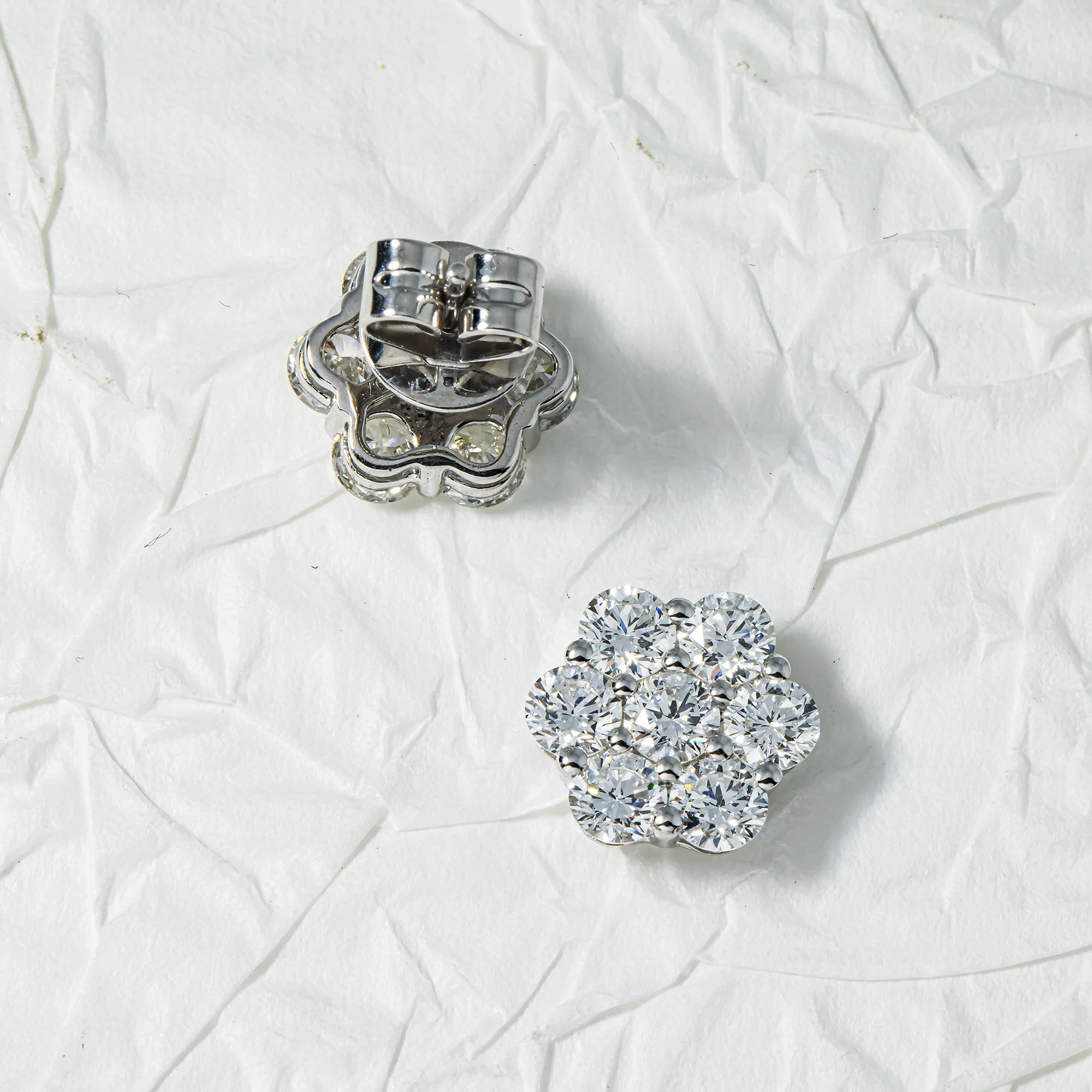 White Gold Round Diamond Cluster Stud Earrings 2.50ct - Image 4