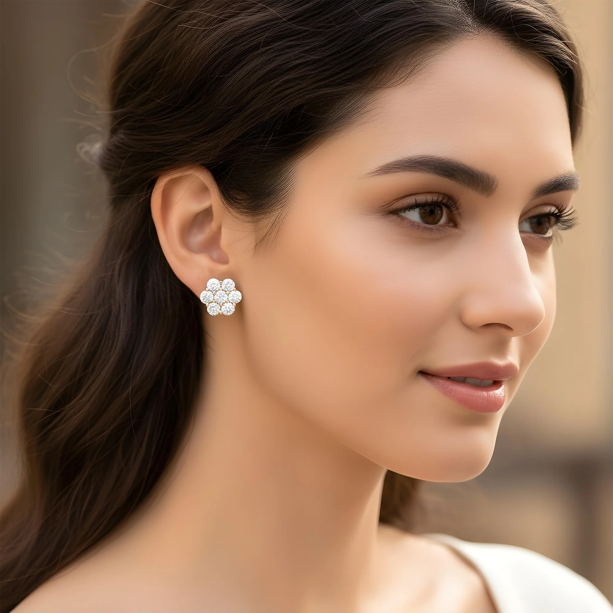 White Gold Round Diamond Cluster Stud Earrings 2.50ct - Image 8