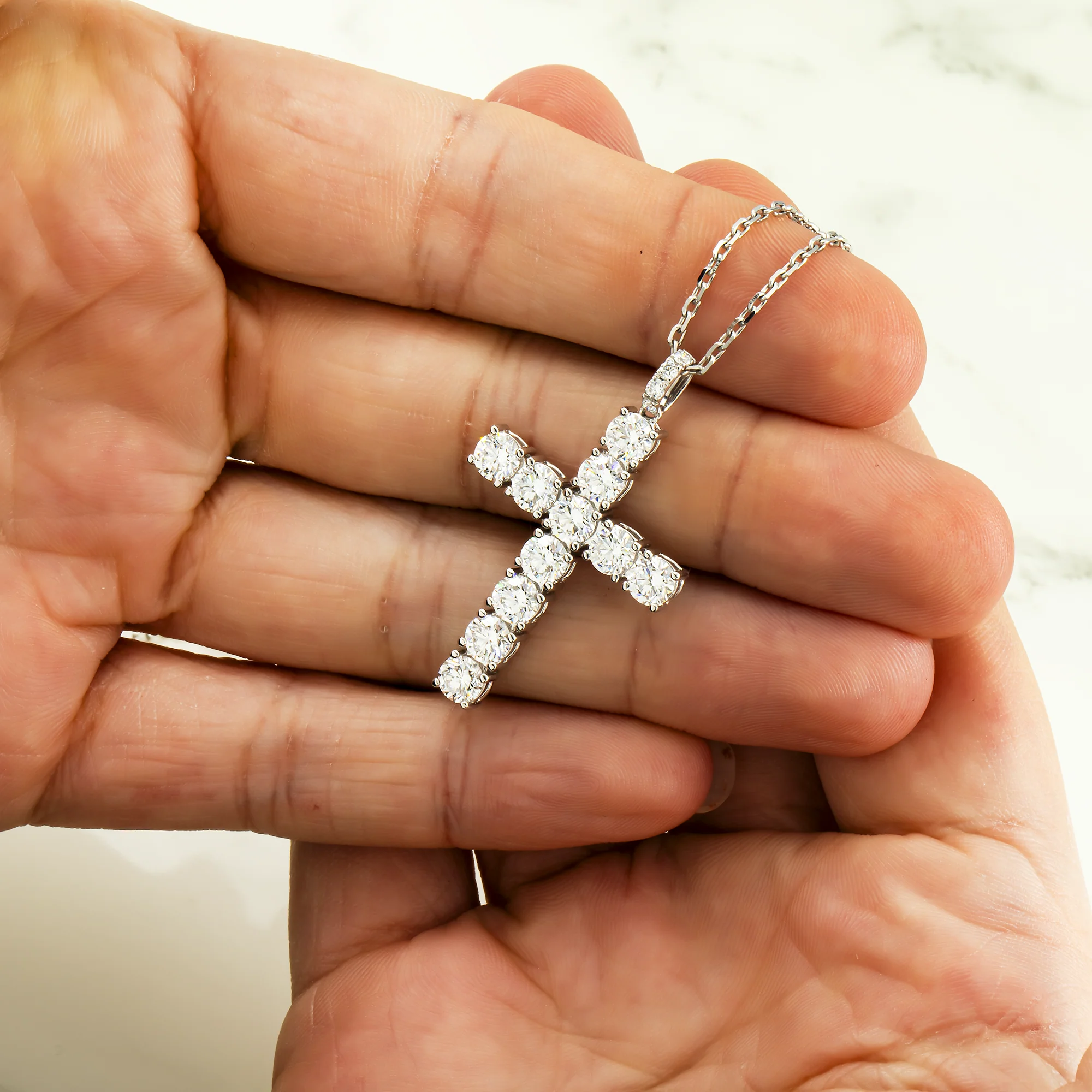 White Gold Round Diamond Cross Pendant & Chain Necklace 3.45ct - Image 2