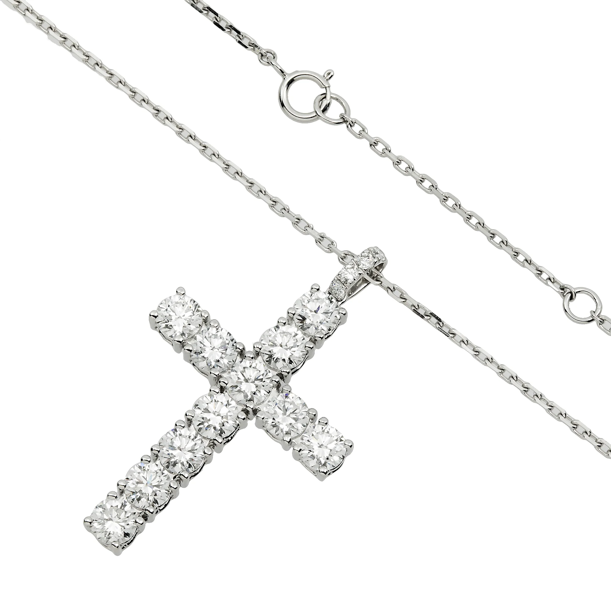 White Gold Round Diamond Cross Pendant & Chain Necklace 3.45ct - Image 3