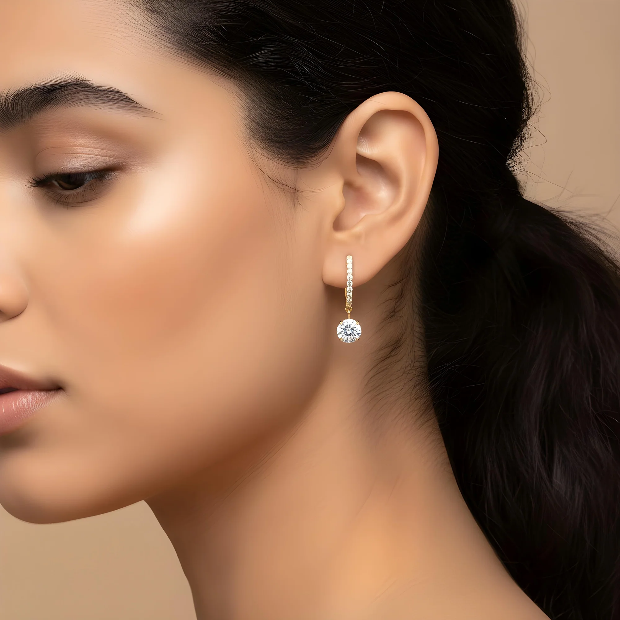 White Gold Round Diamond Drop Earrings 1.58ctw - Image 5