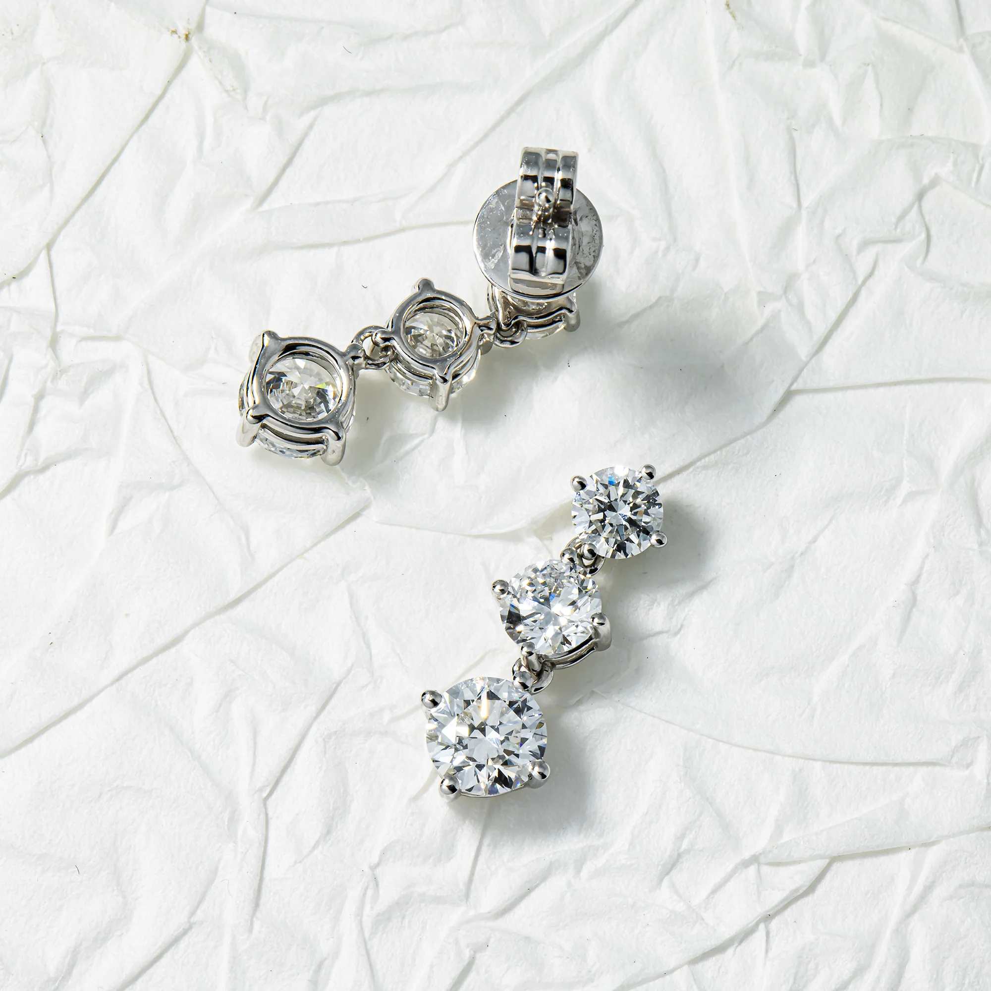 White Gold Round Diamond Drop Earrings 2.10ctw - Image 3