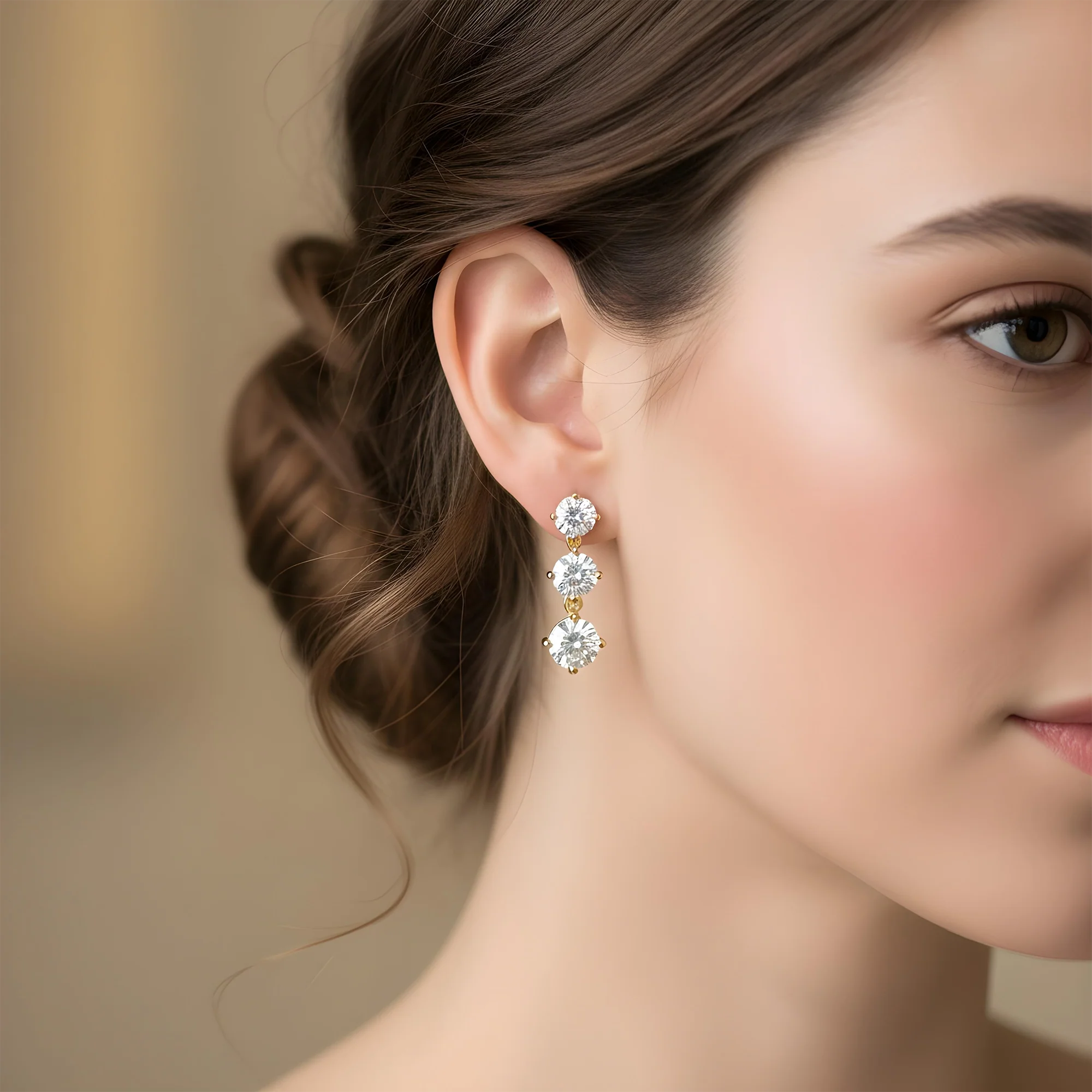 White Gold Round Diamond Drop Earrings 2.10ctw - Image 5
