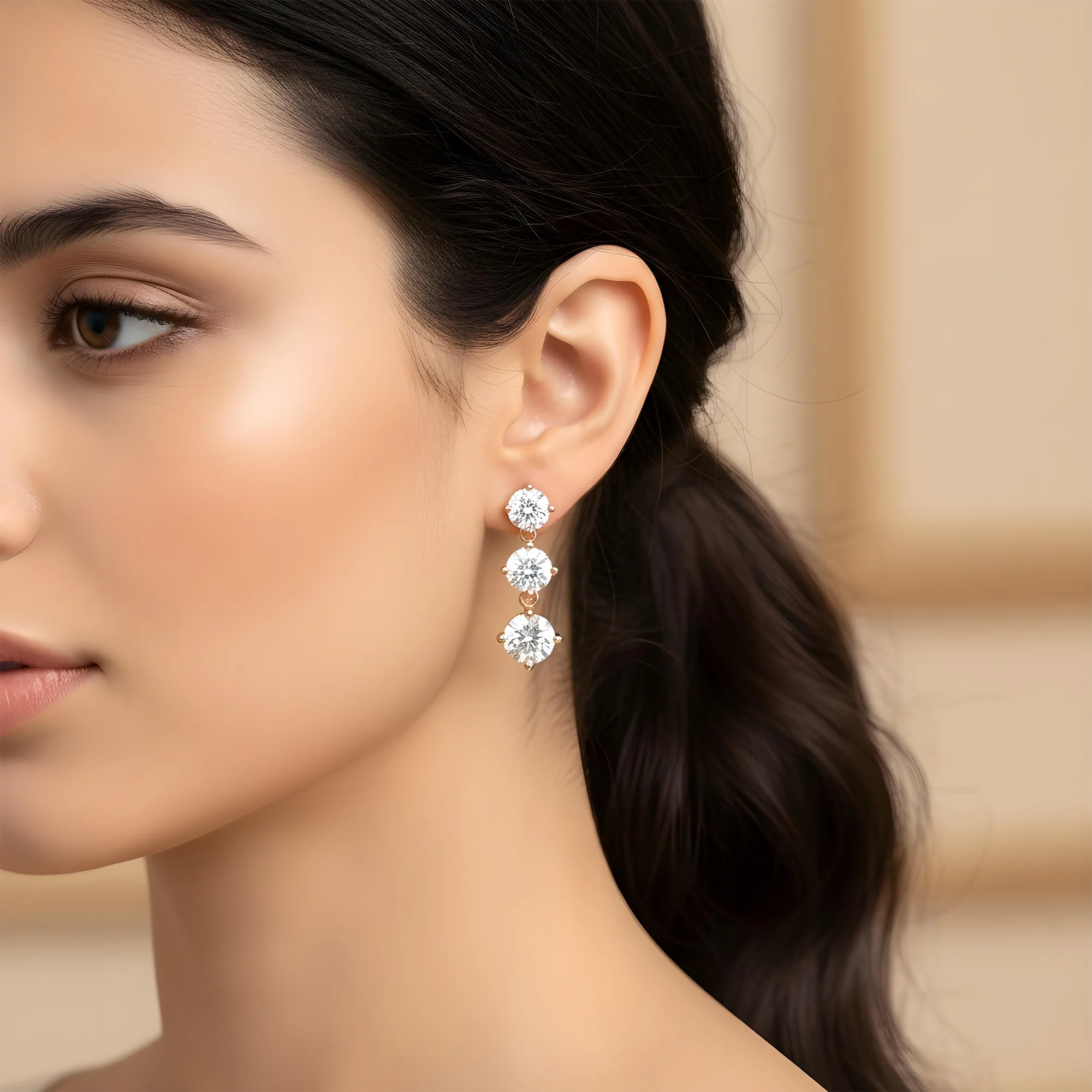 White Gold Round Diamond Drop Earrings 2.10ctw - Image 7