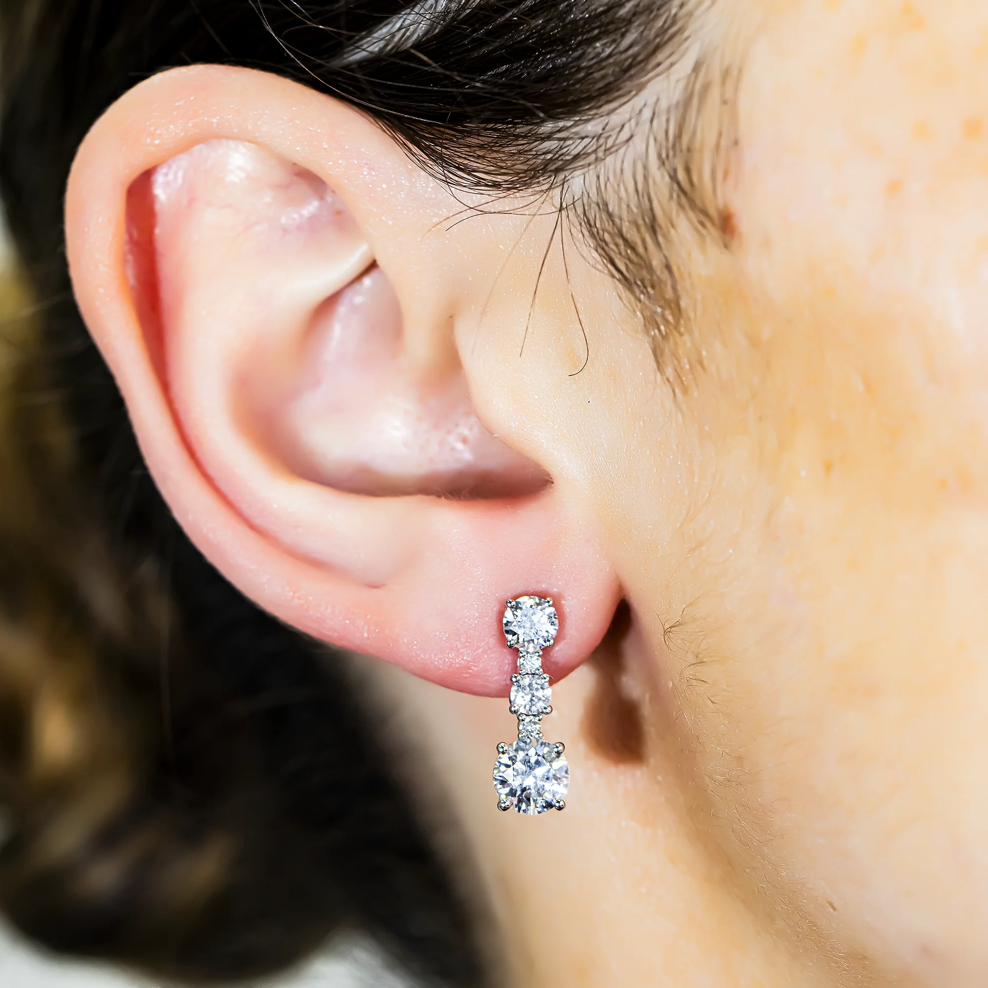 White Gold Round Diamond Drop Earrings 3.07ctw - Image 2