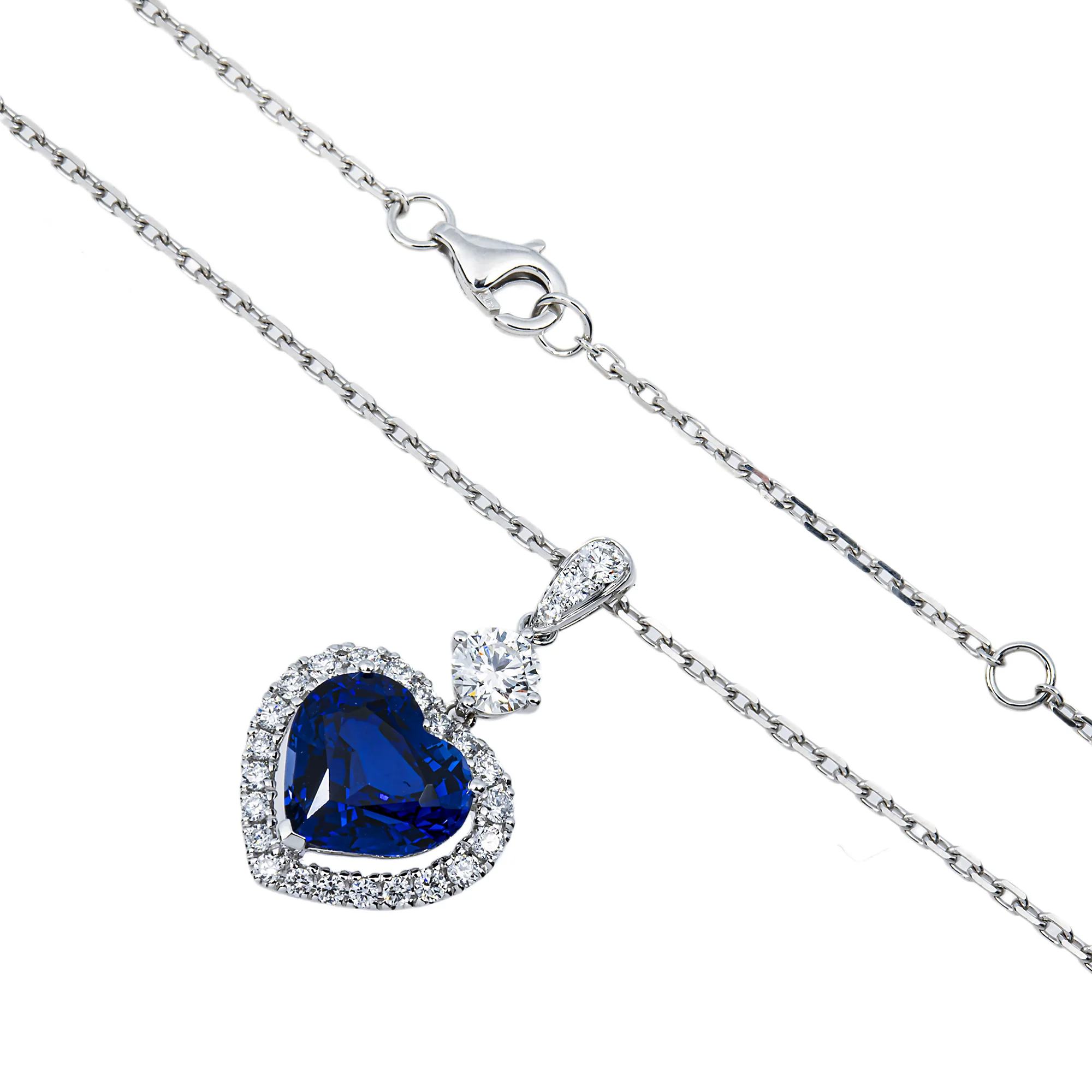 Heart of the Sea - White Gold Heart Sapphire Gemstone & Diamond Necklace 4.71ctw - Image 3