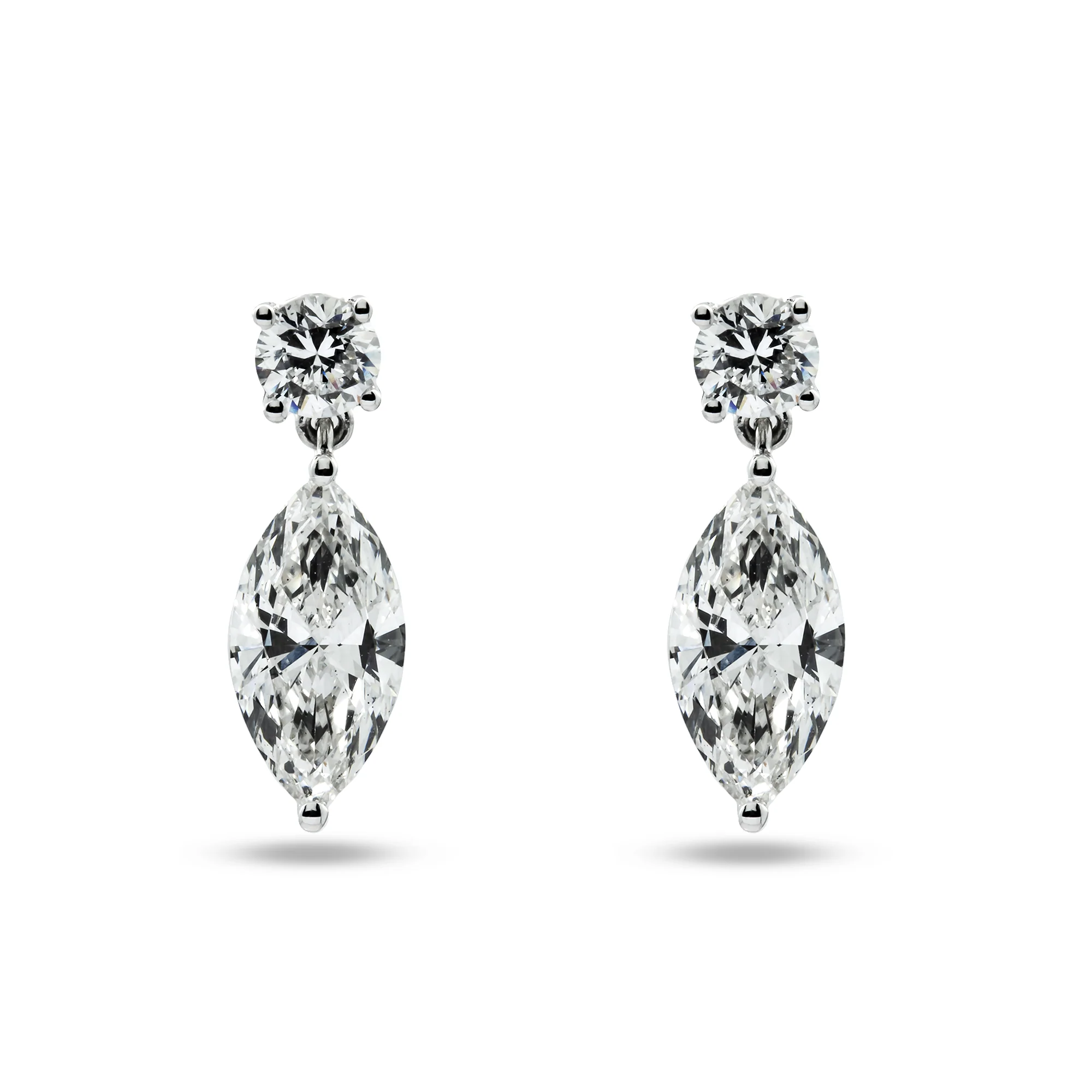 White Gold Round & Marquise Cut Diamond Short Drop Earrings 2.07ctw