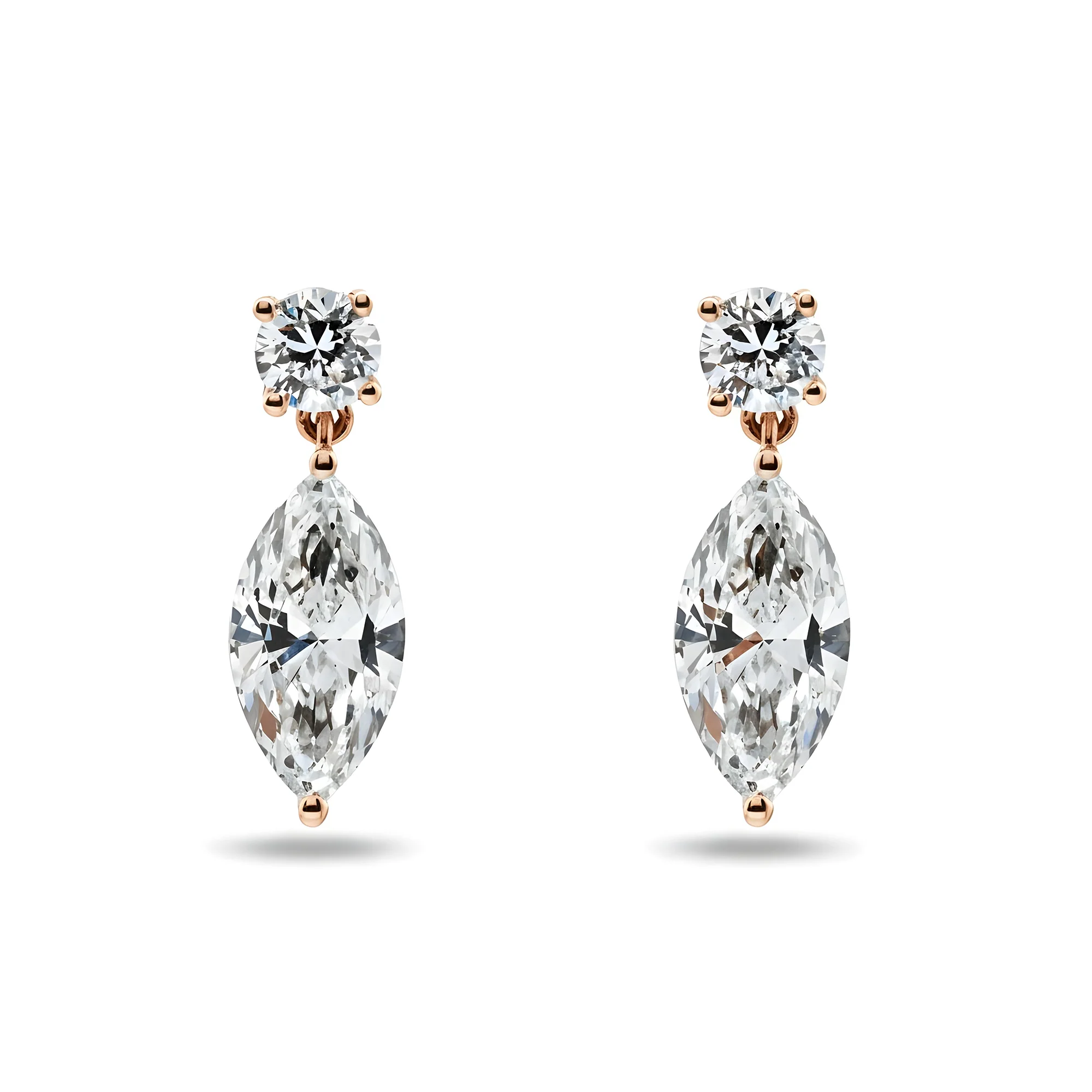 White Gold Round & Marquise Cut Diamond Short Drop Earrings 2.07ctw - Image 6