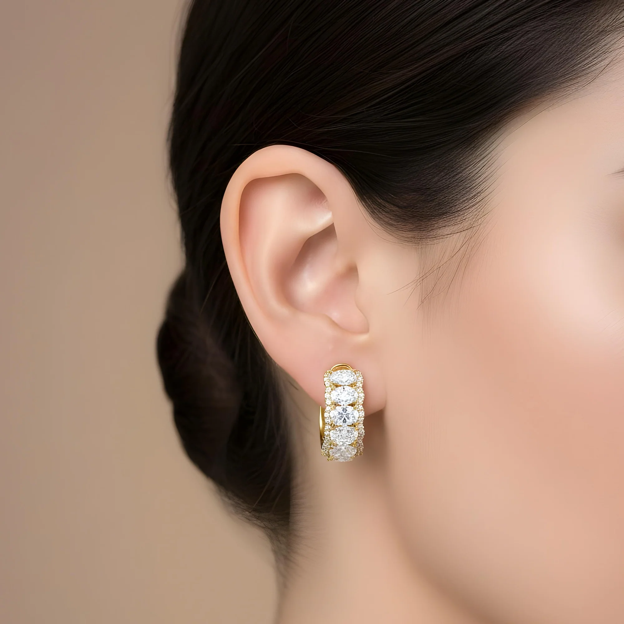 White Gold Round & Oval Cut Diamond Hoop Earrings 9.01ctw - Image 5