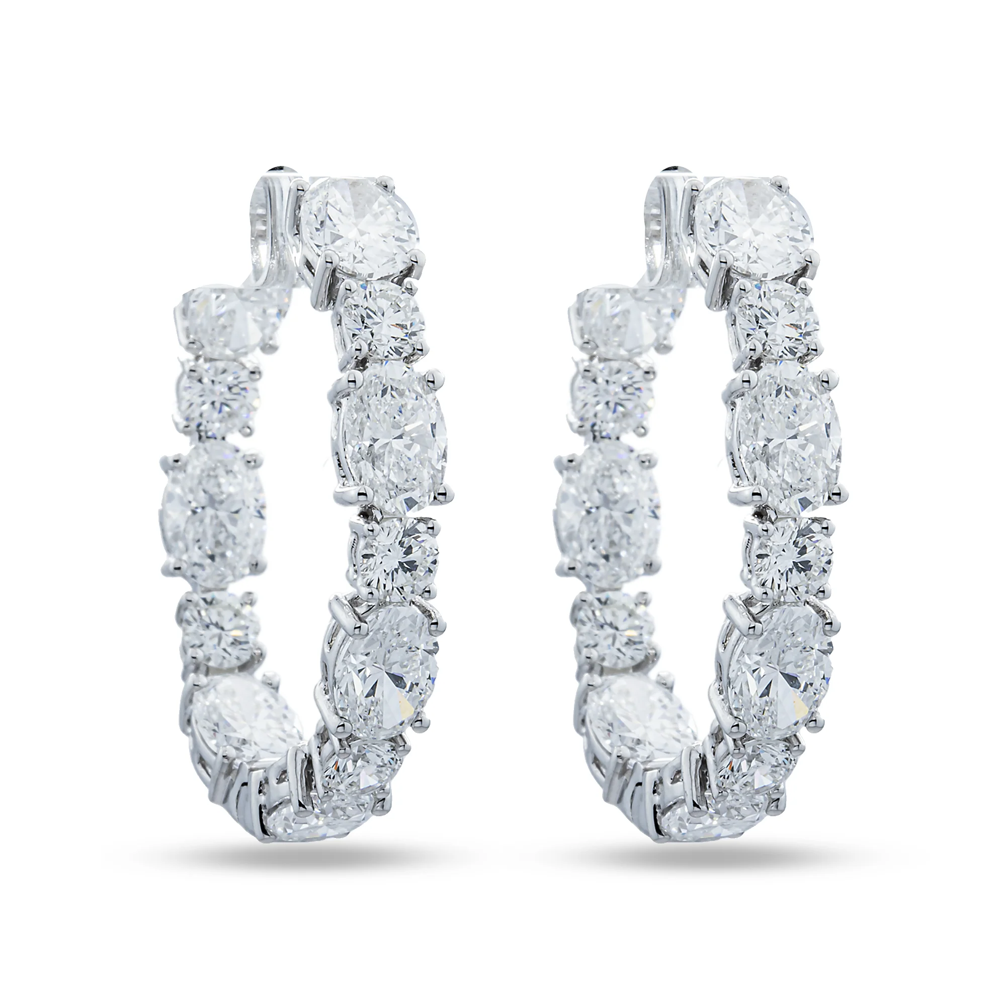 White Gold Round & Oval Diamond Inside Out Hoop Earrings 9.62ctw