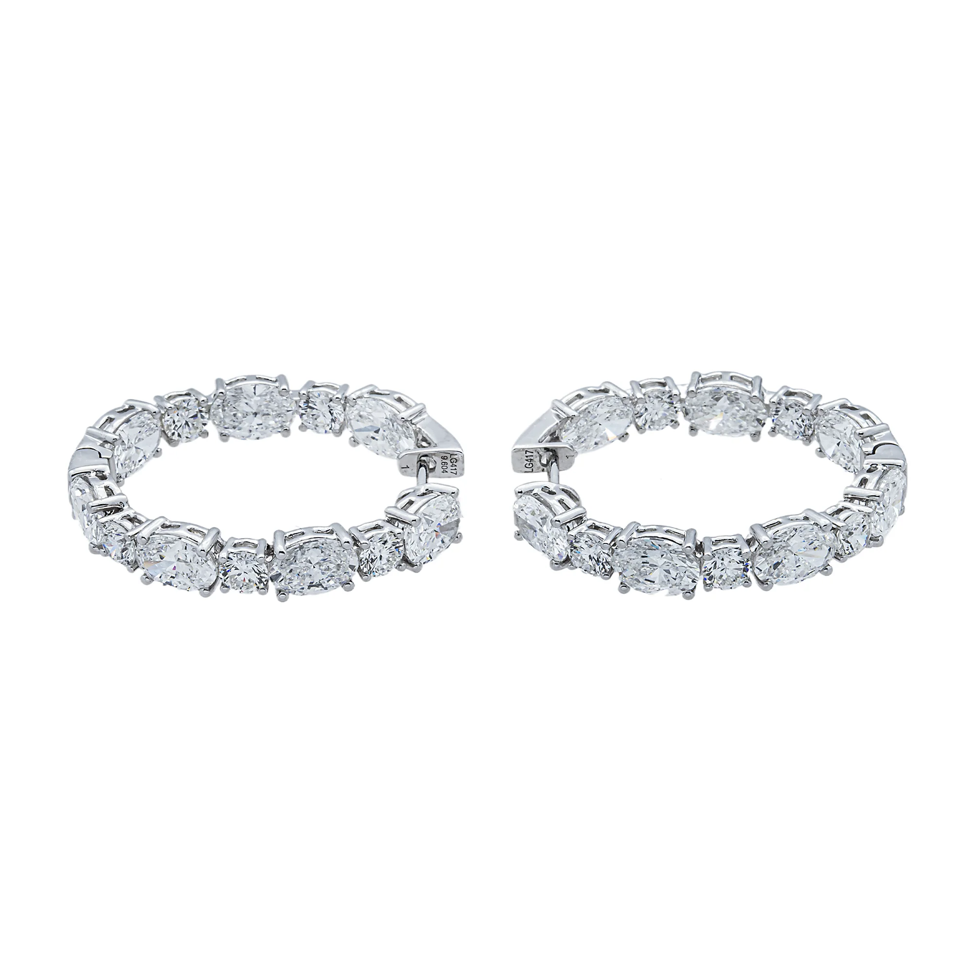 White Gold Round & Oval Diamond Inside Out Hoop Earrings 9.62ctw - Image 2