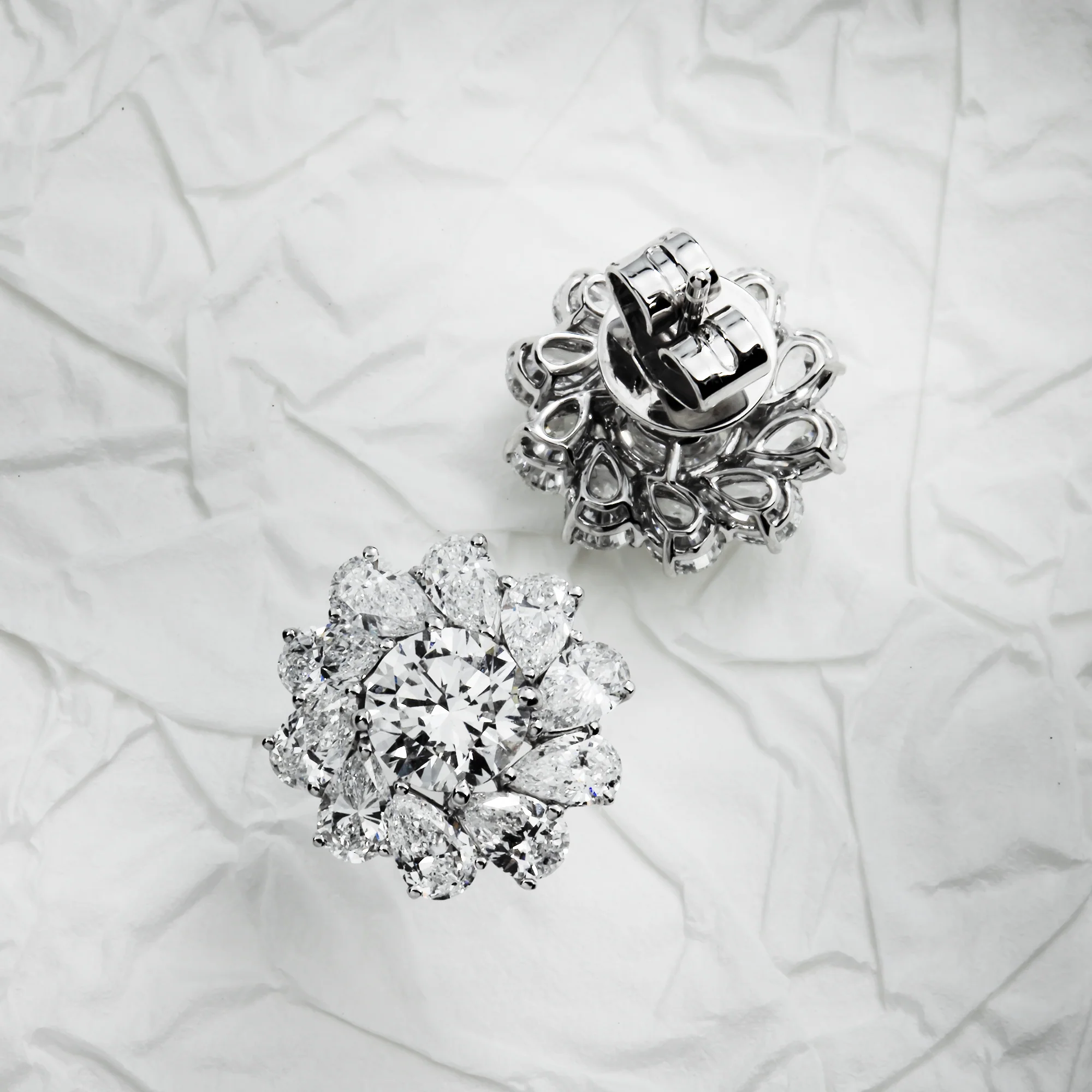 White Gold Round & Pear Cut Diamond Stud Earrings 3.85ctw - Image 3