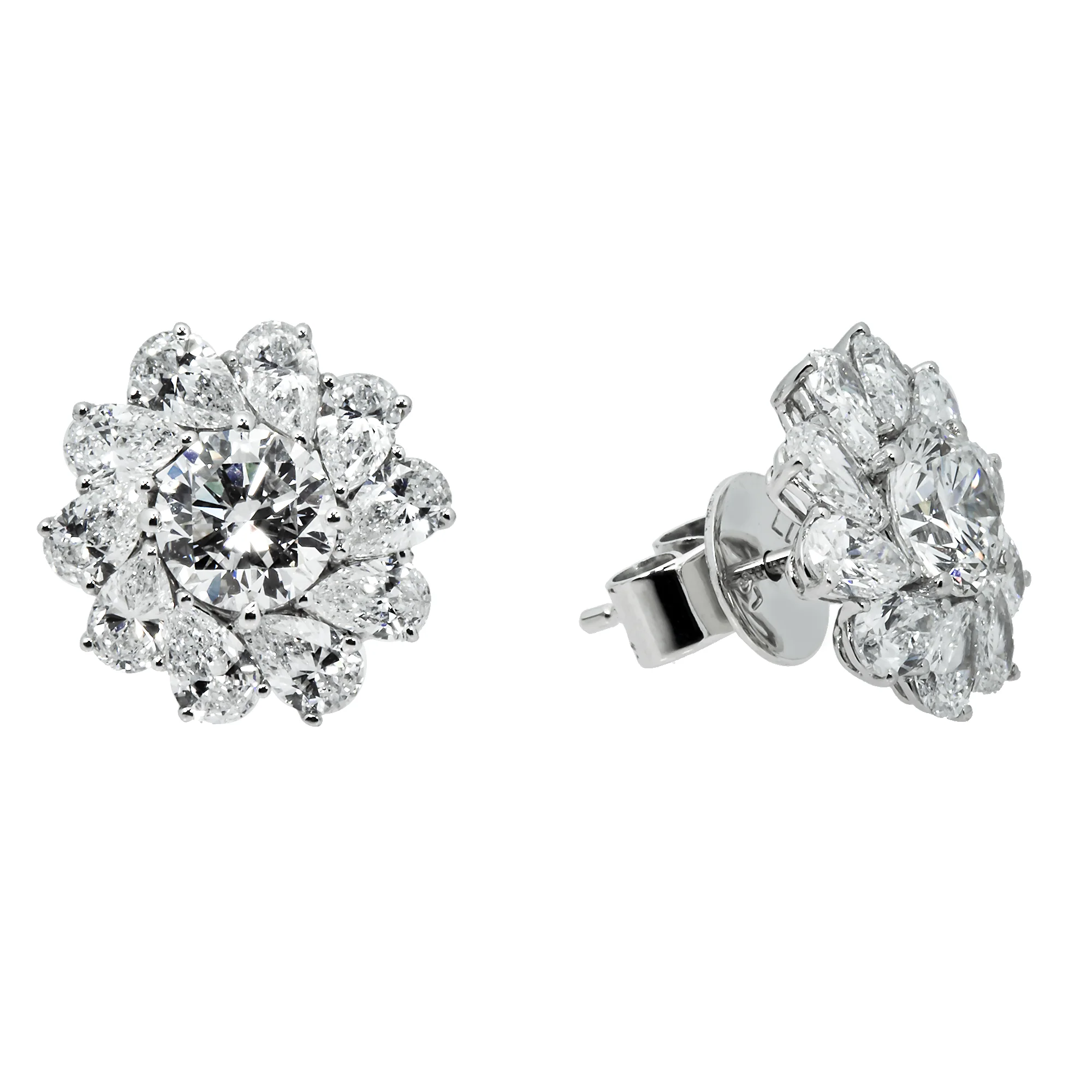White Gold Round & Pear Cut Diamond Stud Earrings 3.85ctw - Image 4