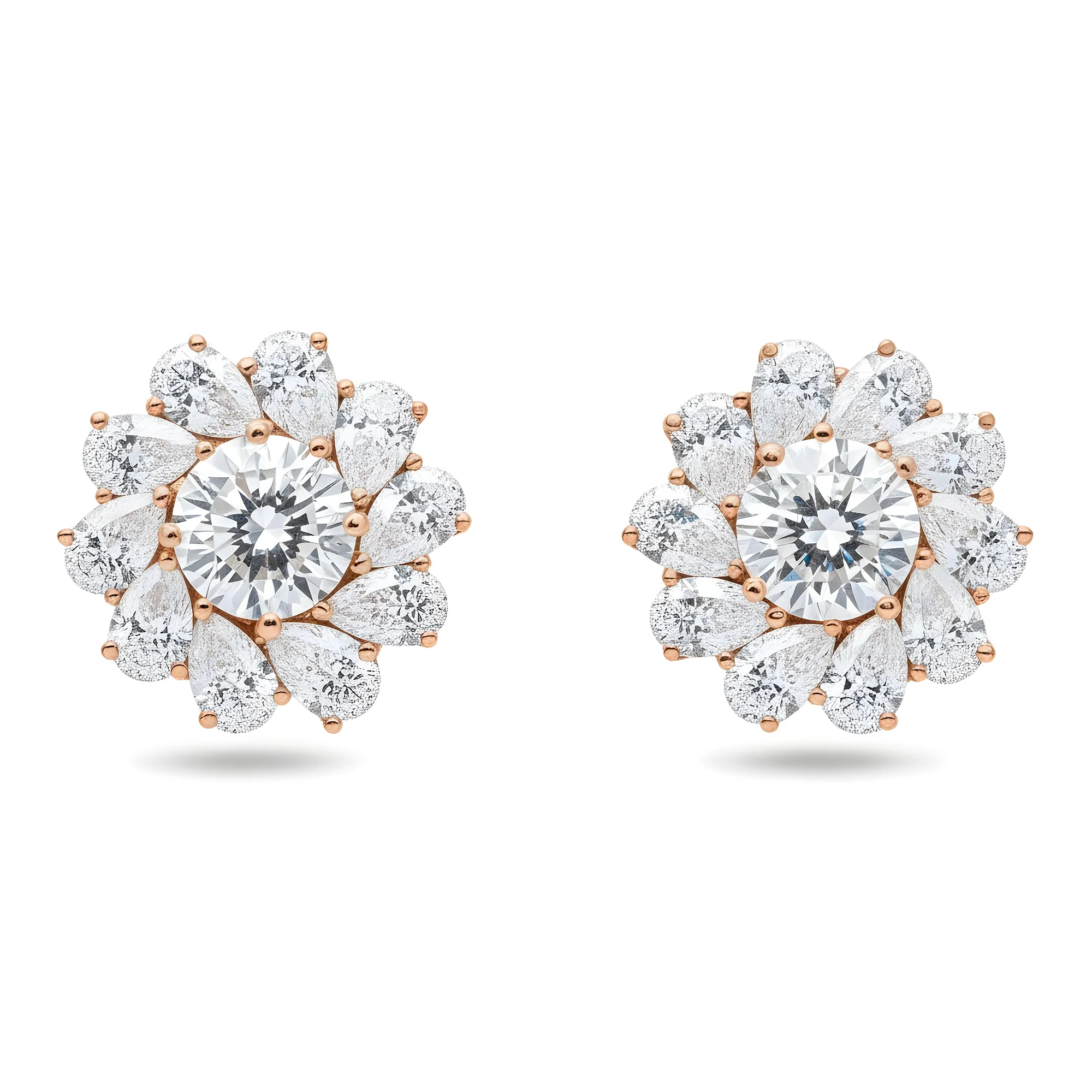 White Gold Round & Pear Cut Diamond Stud Earrings 3.85ctw - Image 7