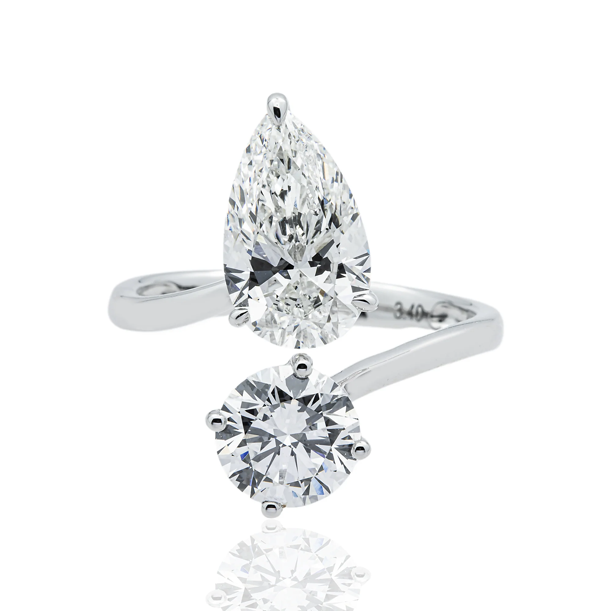 White Gold Round & Pear Cut Wrap Ring 3.40ct