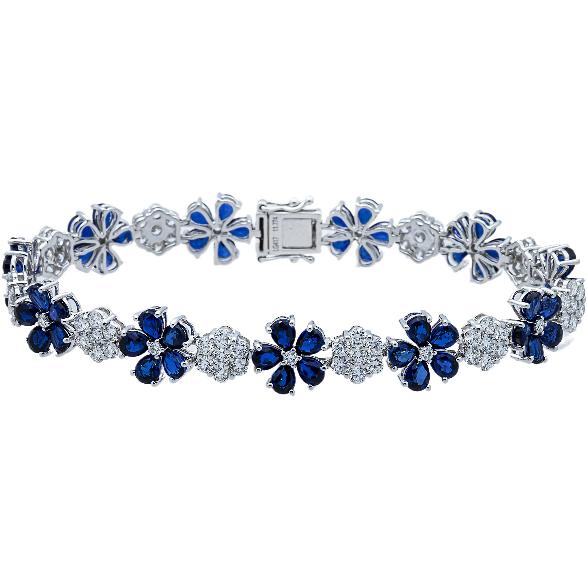 White Gold Sapphire & Diamond Flower Bracelet 15.53ct