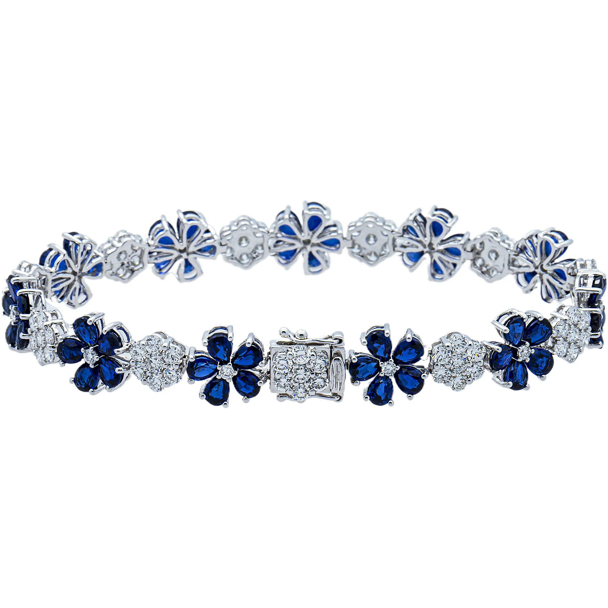 White Gold Sapphire & Diamond Flower Bracelet 15.53ct - Image 2