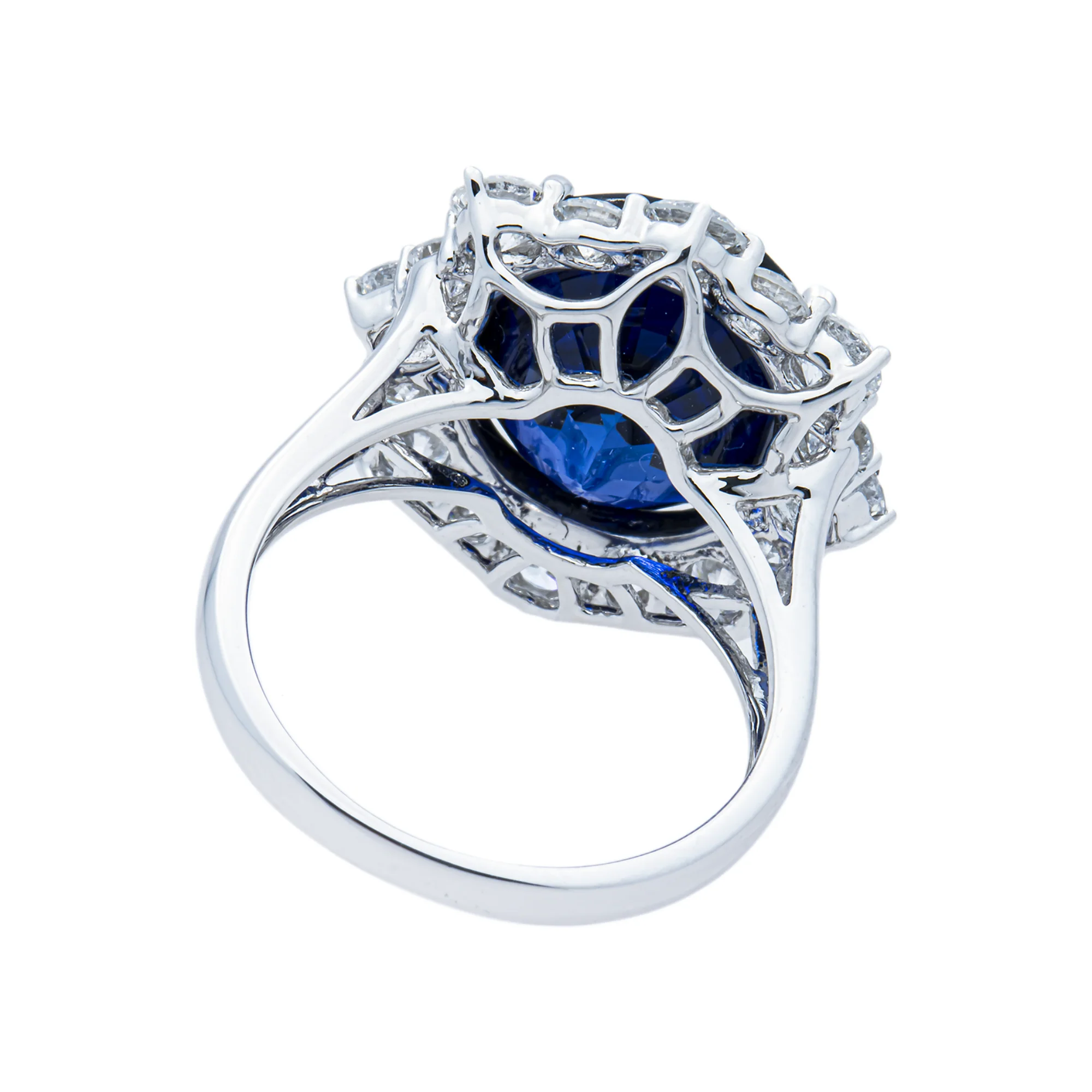 White Gold Oval Sapphire & Round Diamond Ring 12.41ctw - Image 4