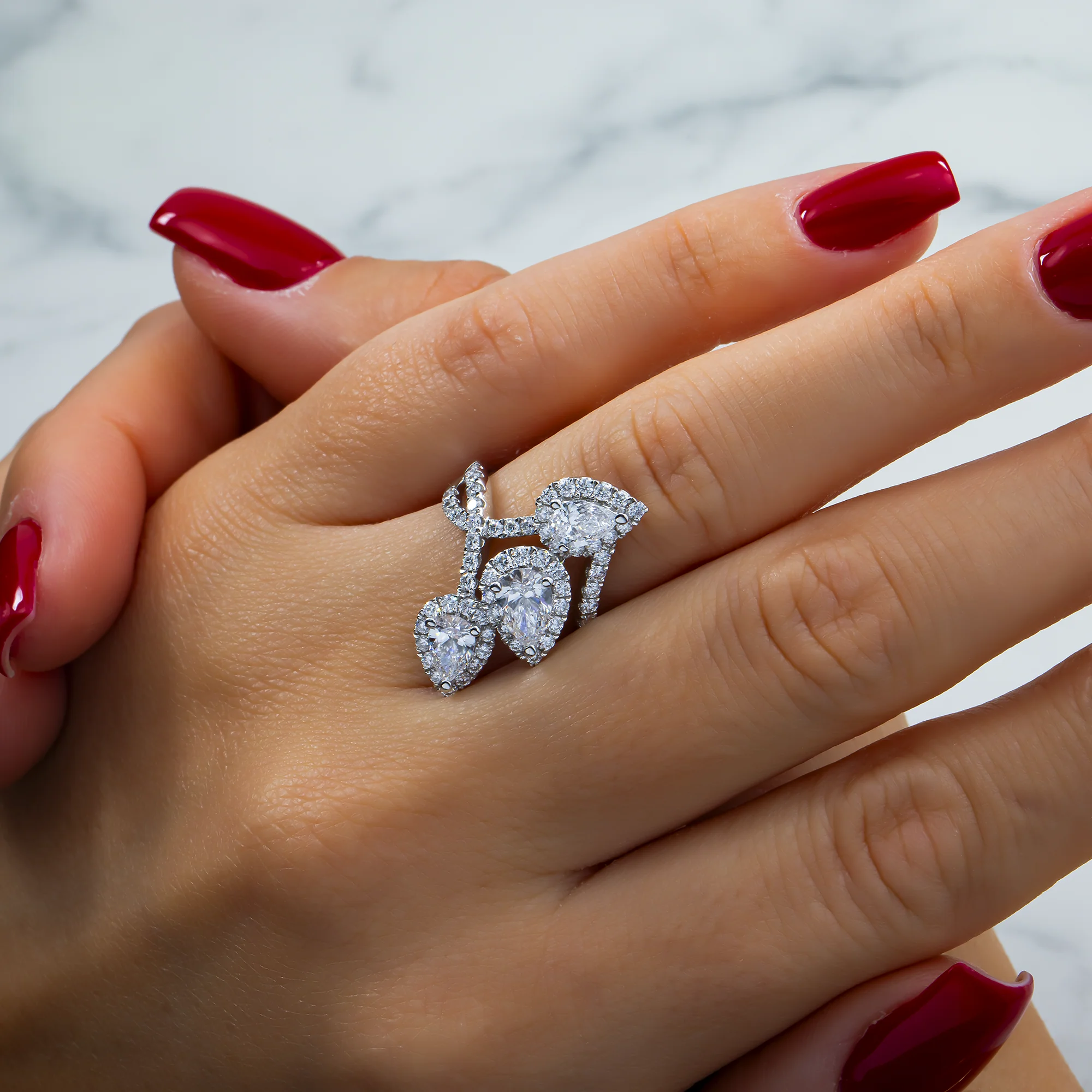 White Gold Triple Pear & Round Diamond Ring 2.03ctw - Image 2