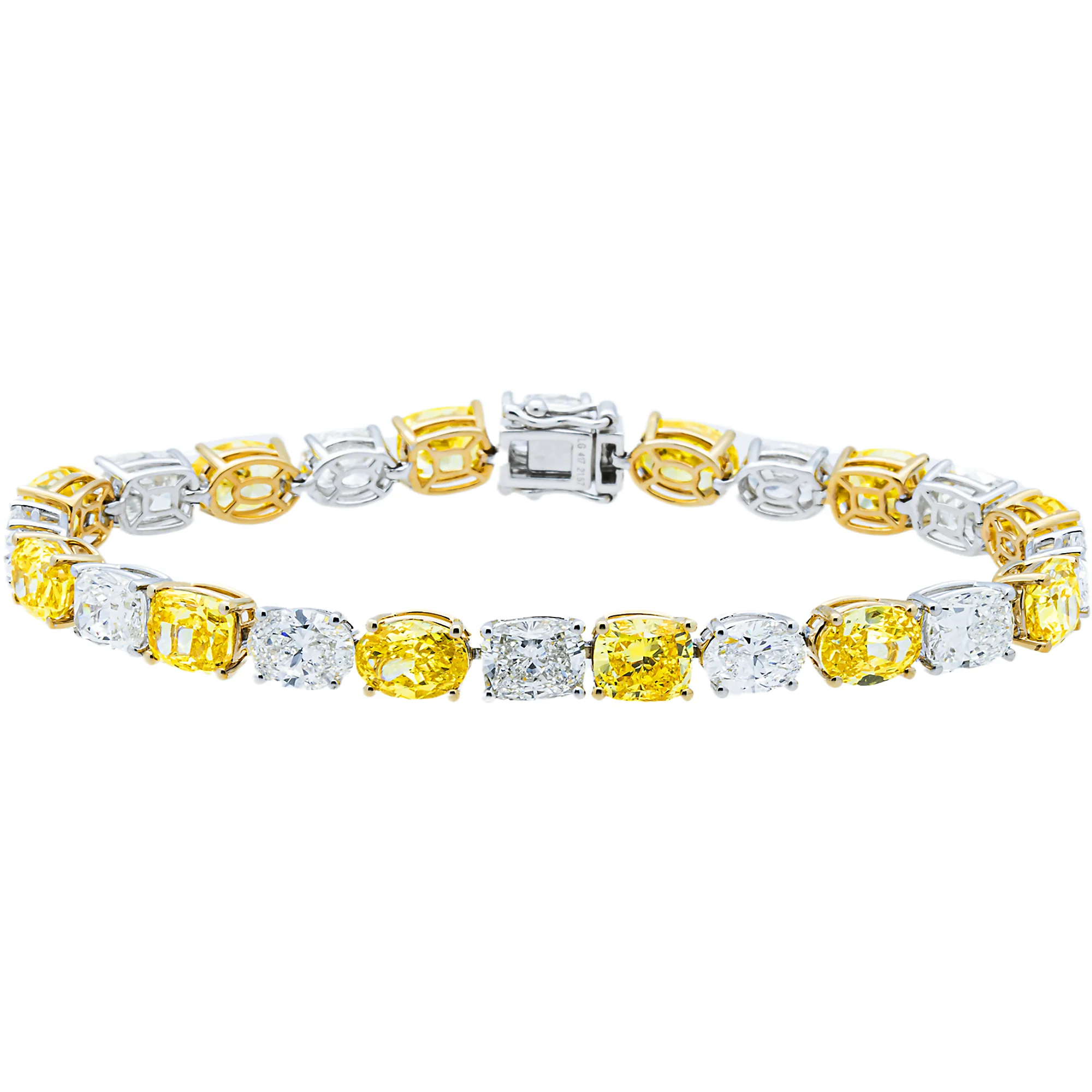 wo Tone Multi Cut Fancy Yellow & White Diamond Tennis Bracelet 21.57ct