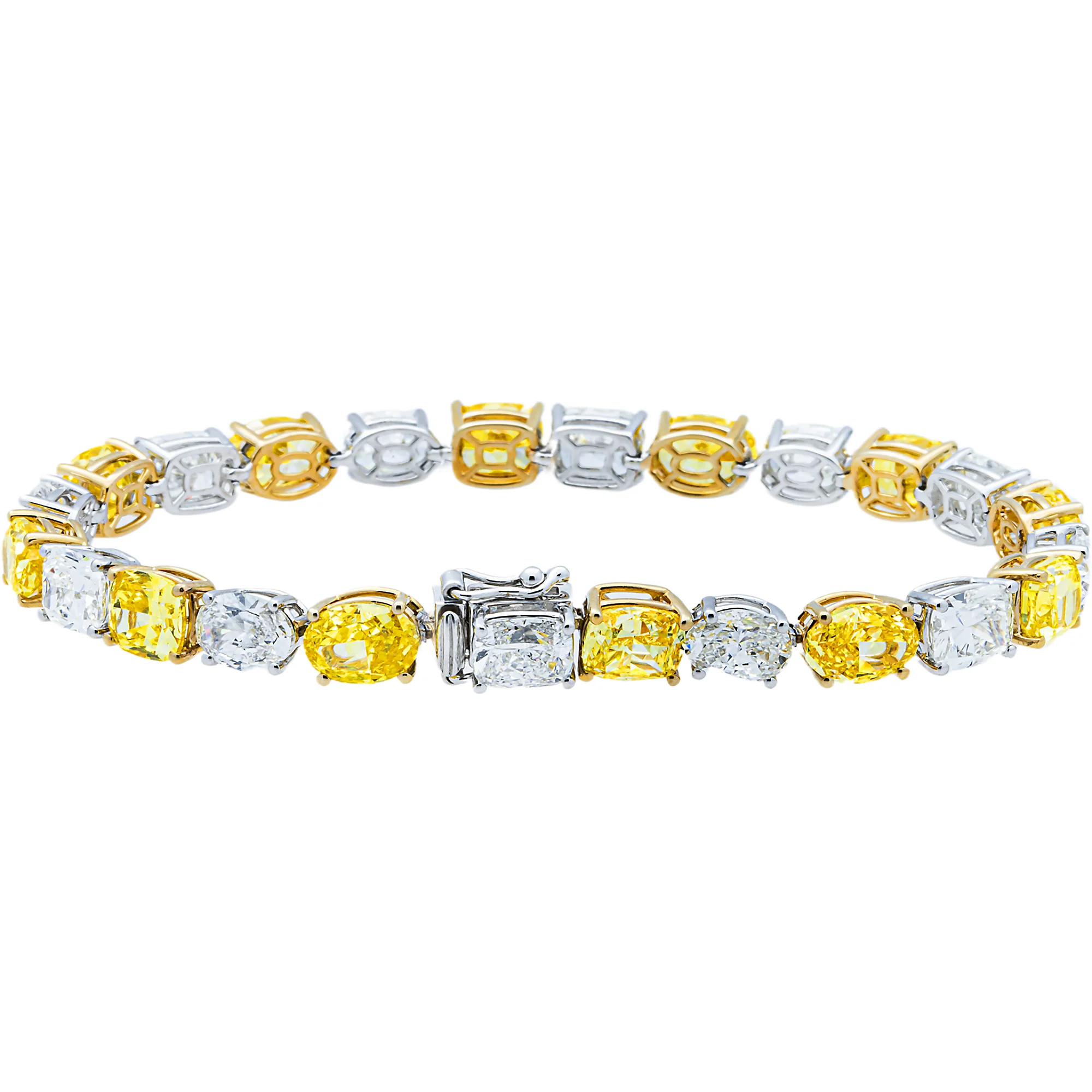 wo Tone Multi Cut Fancy Yellow & White Diamond Tennis Bracelet 21.57ct - Image 3