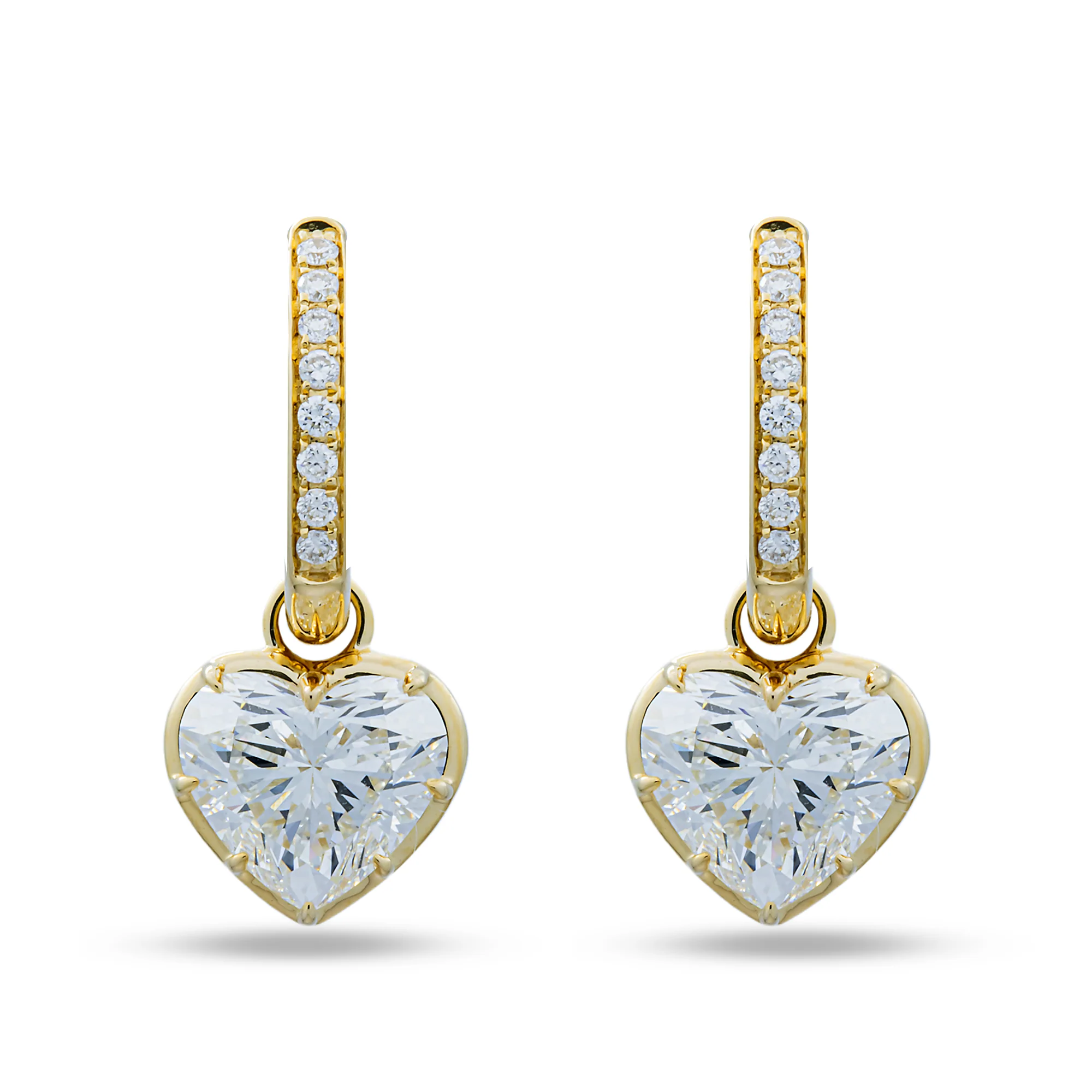 Yellow Gold Heart & Diamond Hoop Earrings 4.34ctw