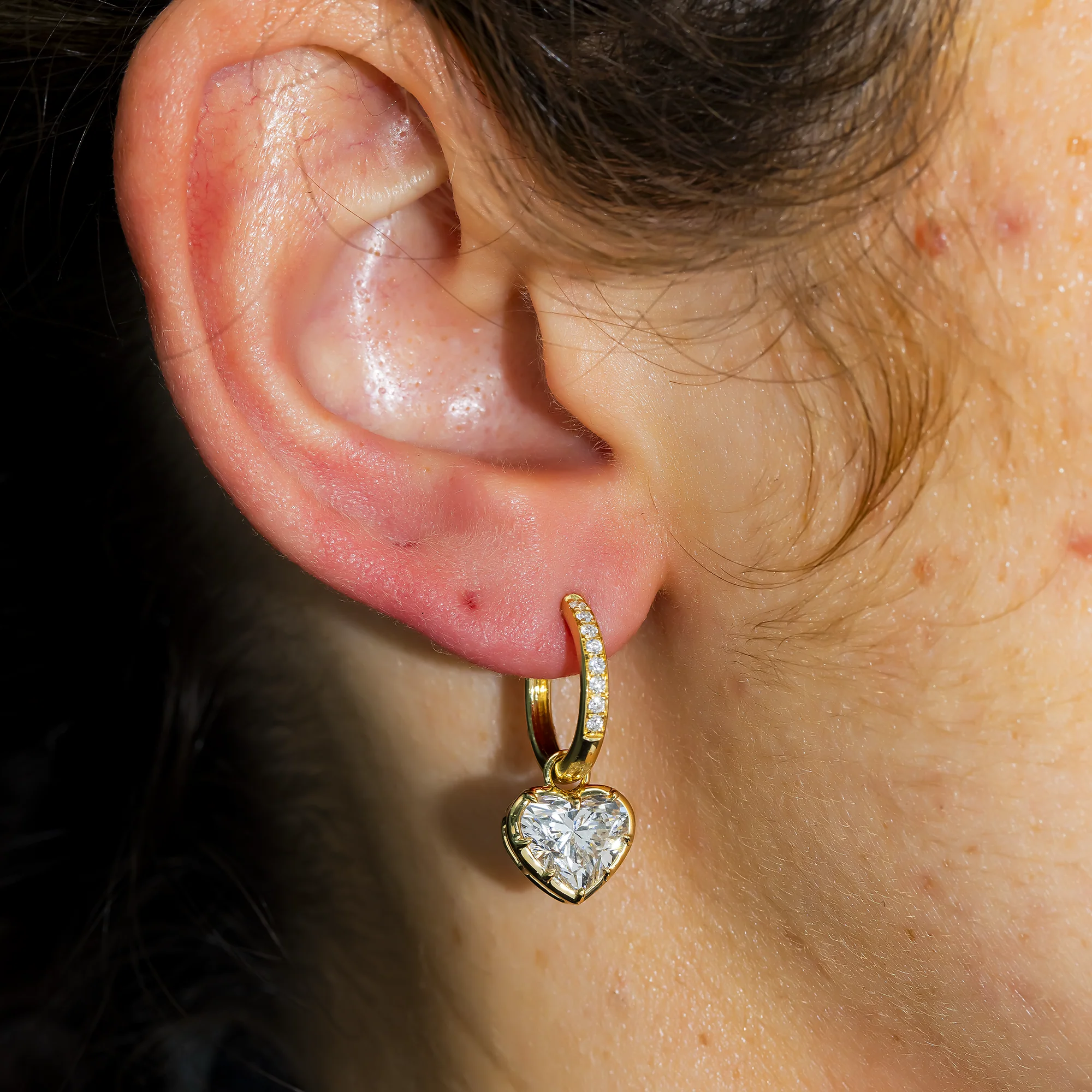 Yellow Gold Heart & Diamond Hoop Earrings 4.34ctw - Image 2