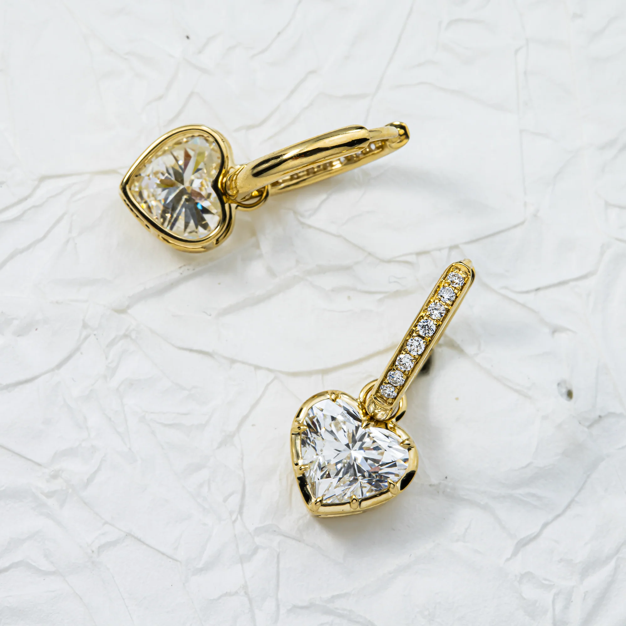 Yellow Gold Heart & Diamond Hoop Earrings 4.34ctw - Image 3