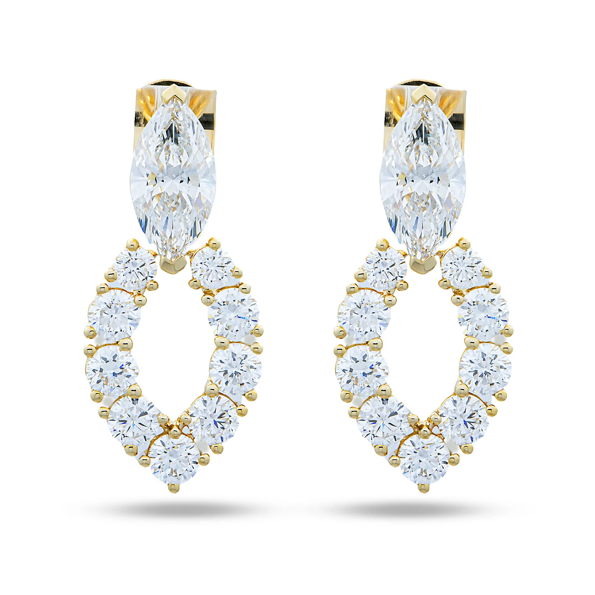 Yellow Gold Marquise & Round Diamond Drop Earrings 6.14ctw