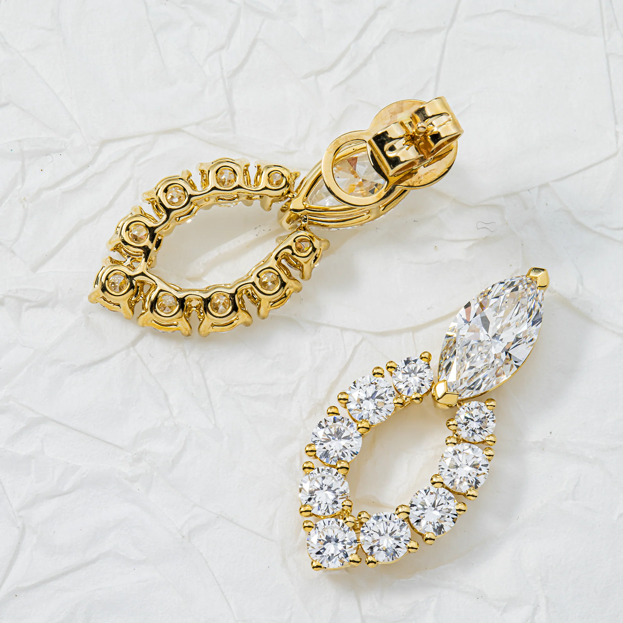 Yellow Gold Marquise & Round Diamond Drop Earrings 6.14ctw - Image 3